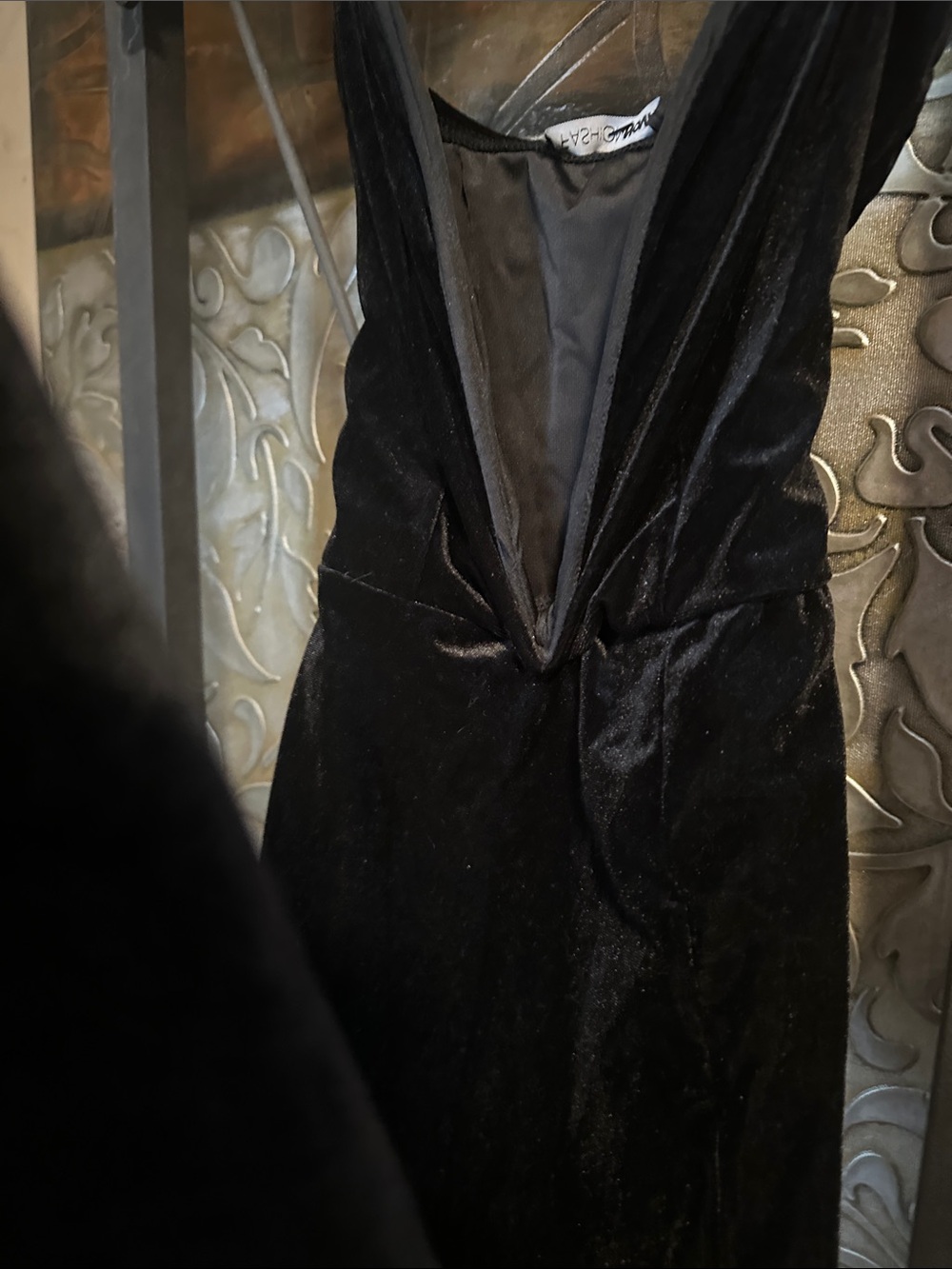 Black Velvet Women's dress with Draped Front